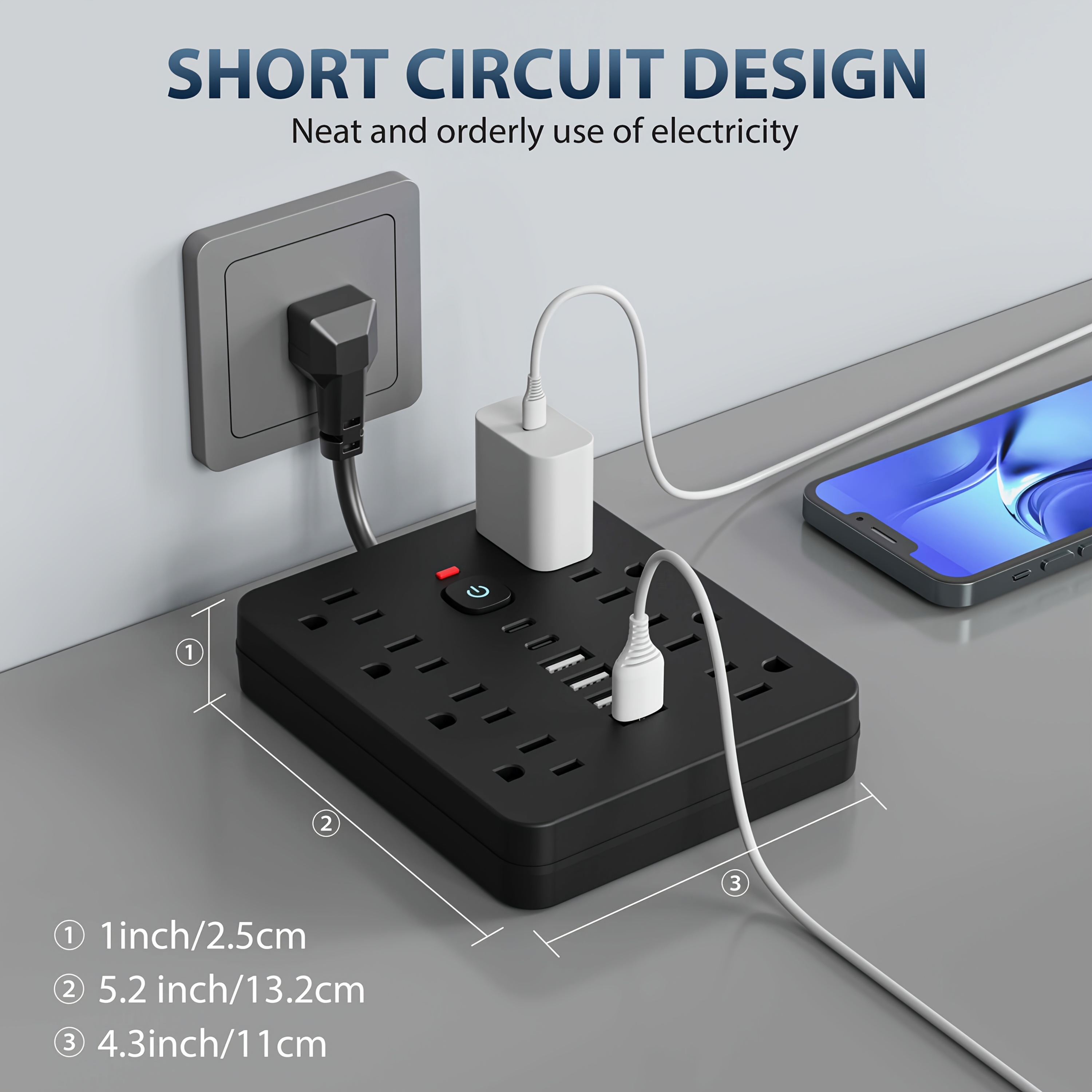 Multi functional socket with 8AC socket, 4USB, and 2 Type-C ports for power board surge protector
