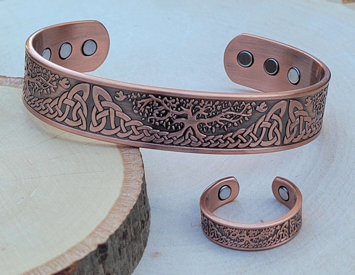 Solid Copper Bracelet Ring Set Arthritis Cuff Bangle Ring Set