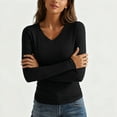 thumbnail image 7 of Sexlip Womens Long Sleeve V Neck Ribbed Knit Fitted Casual Tops Tee Slim Basic Shirt Black M, 7 of 7