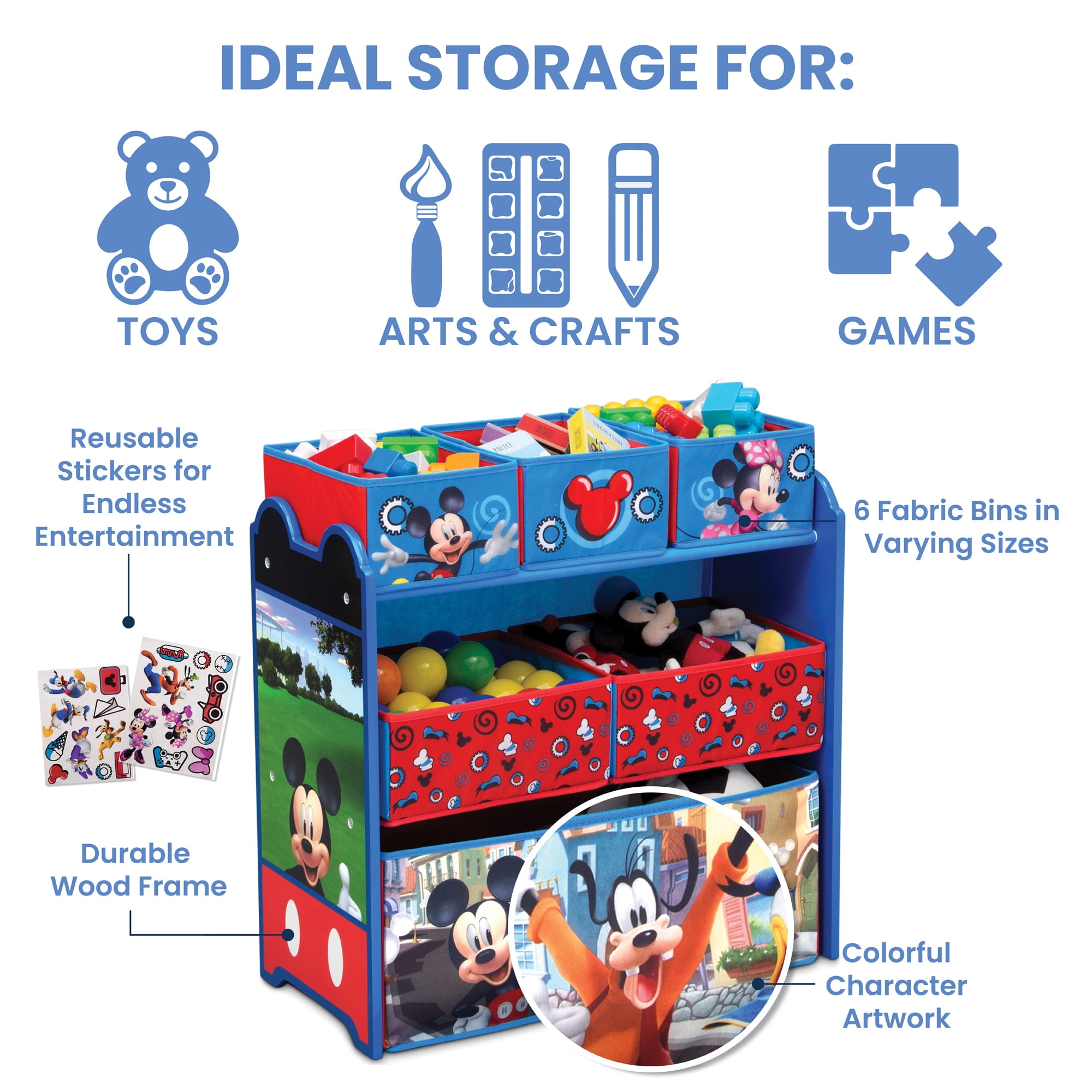 Details about   Mickey Mouse Blue Red Toy Box Organizer Storage Chest Bins Kids Playroom Bedroom 