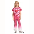 thumbnail image 3 of Ruiwill Girls Outfit Set Crew Neck Short Sleeve Love Heart Print Tops With Flared Pants Summer Dailywear Casual Lightweight Girls Clothes Set Size 11-12 Years Pink, 3 of 3