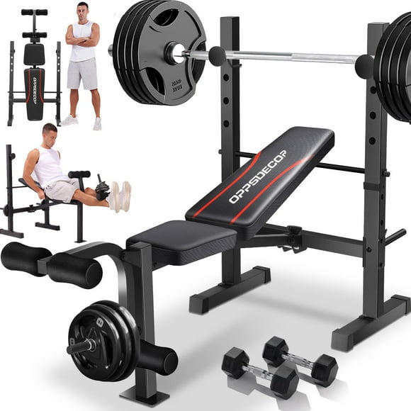 OPPSDECOR Weight Bench Set, 600LBS Adjustable Bench Press Set with Squat Rack & Leg Extension, Folding Workout Bench Set for Full Body Workout, Standard Weight Training Benches for Home Gym Exercise