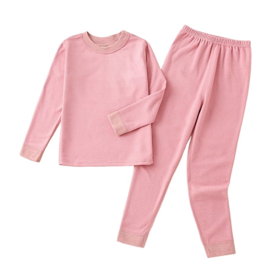 TIREOW Girls and Boys Thermal Underwear 2 Piece Set Stripe Crewneck Long Sleeve Top and Matching Pants Loungewear Sleepwear Set