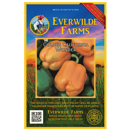 Everwilde Farms - 50 Golden California Wonder Sweet Pepper Seeds - Gold Vault Jumbo Bulk Seed Packet