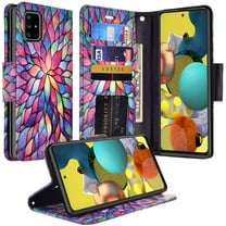 Samsung Galaxy A71 5G Case, Wrist Strap Leather Wallet Case [Kickstand] with ID & Card Slots - Rainbow Flower