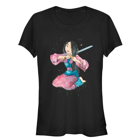 Junior's Mulan Warrior Hair  Graphic Tee Black Medium