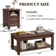 thumbnail image 4 of Joaxswe Coffee Table Set of 3, Rustic Farmhouse Wooden Coffee Table & Side Table set of 2 with Charging Station, Living Room Furniture Set, Walnut, 4 of 8