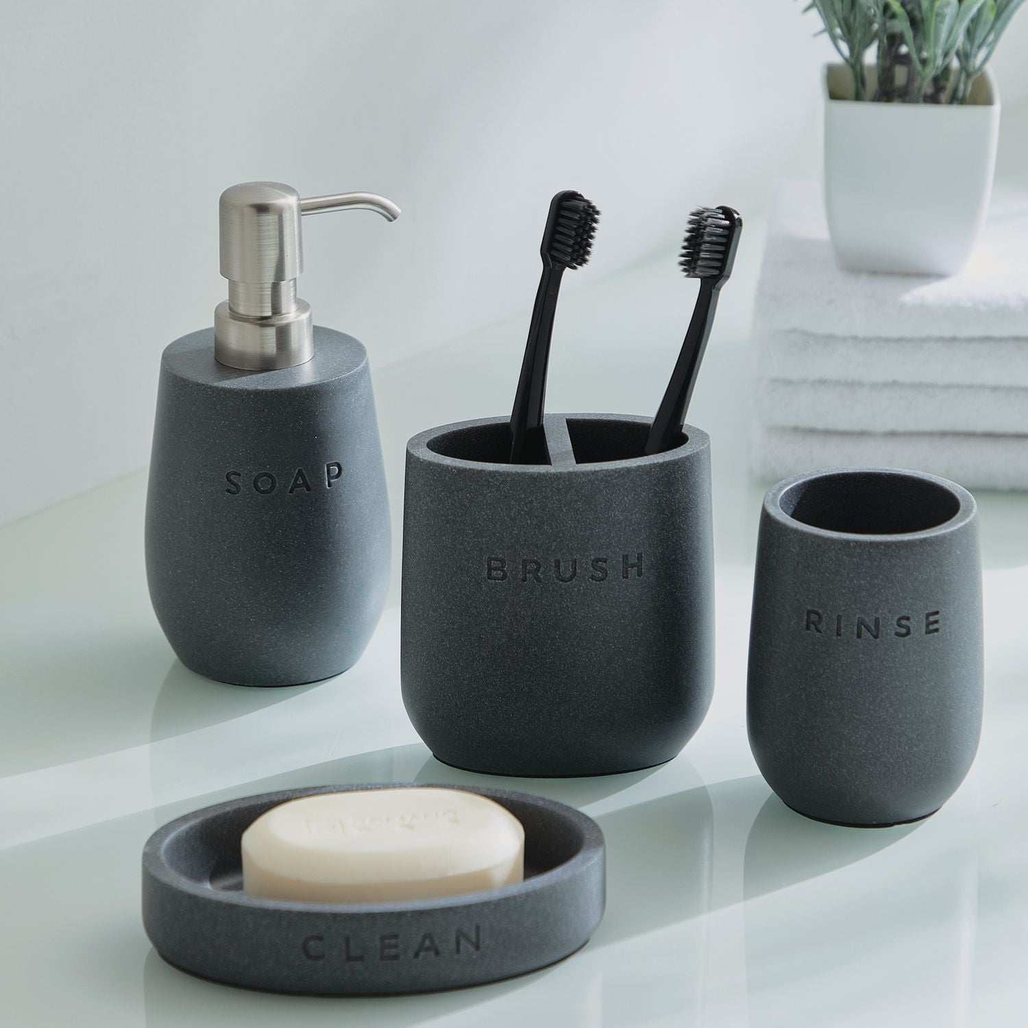 hometrends Porte-brosse à dents en grès gris, 1 porte-brosse à dents en résine de grès pour une utilisation dans la salle de bain Porte-brosse à dents en grès