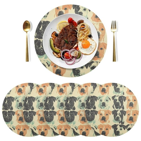 

Round Placemats Plate Mats 15 Inch Non-Slip Heat Resistant Washable PVC Set Table Decoration for Kitchen Dining Dog Head Pattern