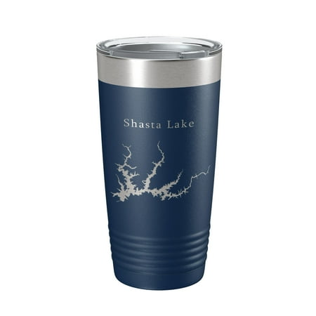 

Shasta Lake Map Tumbler Travel Mug Insulated Laser Engraved Coffee Cup California 20 oz Navy Blue