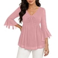 thumbnail image 2 of BLVB Sparkly Tops for Women Ruffle 3/4 Sleeve V Neck Double Layers Mesh Blouses Loose Fit Flowy Tunic Tops Spring Shirts, 2 of 7