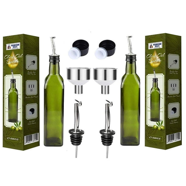 Olive Oil Dispenser Bottle 2 Pack of 17oz Glass Olive Oil Bottles