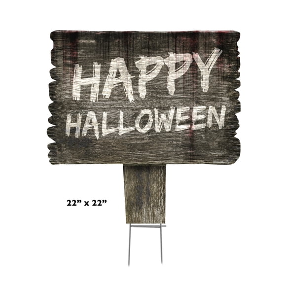 Faux Wood Happy Halloween Yard - white