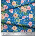 thumbnail image 3 of Soimoi Blue Rayon Crepe Fabric Leaves & Ranunculus Floral Print Fabric by the Yard 46 Inch Wide, 3 of 3