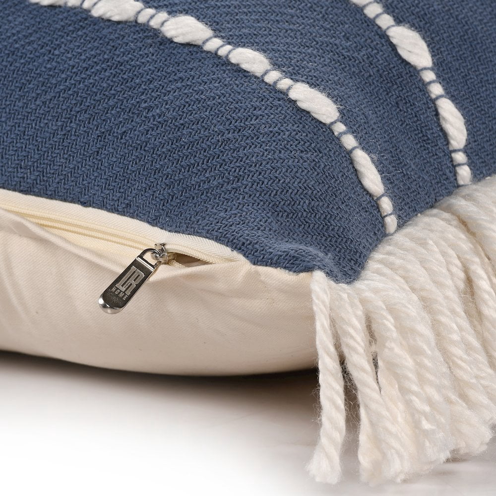 LR Home Denver Cotton Blend Poly Filled Pillow in Blue/Ivory, 20" x 20"