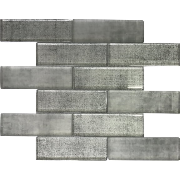 5 pack Gray 11.8 in. x 11.8 in. Polished Glass Subway Mosaic Floor and Wall Tile (4.83 sq. ft./Case)