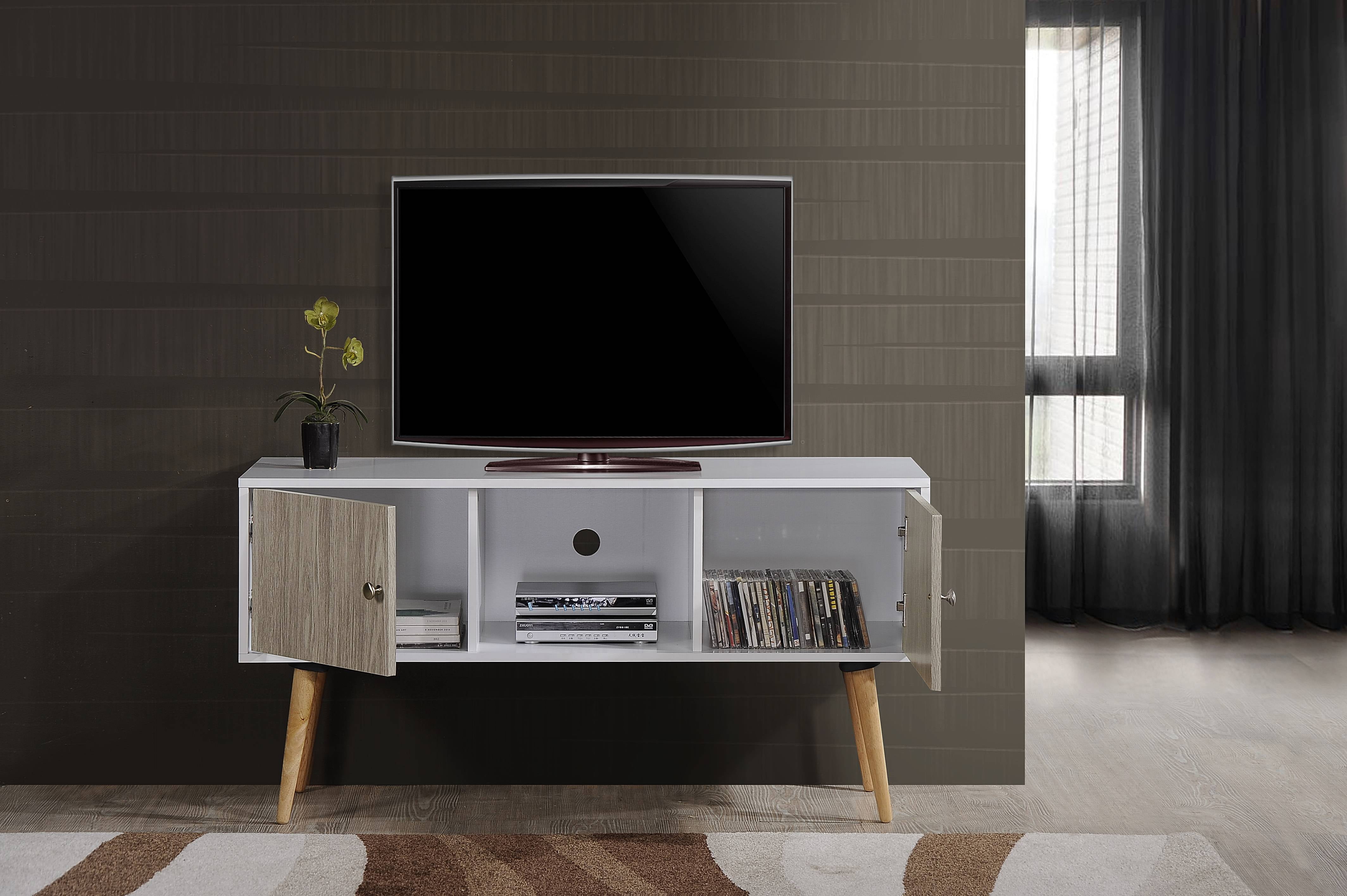 Details about   Hodedah 47" Wide Retro TV Stand in White Gray Oak 