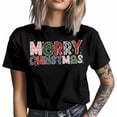 thumbnail image 3 of Camisetas informales de manga corta con texto de Feliz Navidad para hombre, camisetas gráficas, 3 of 8