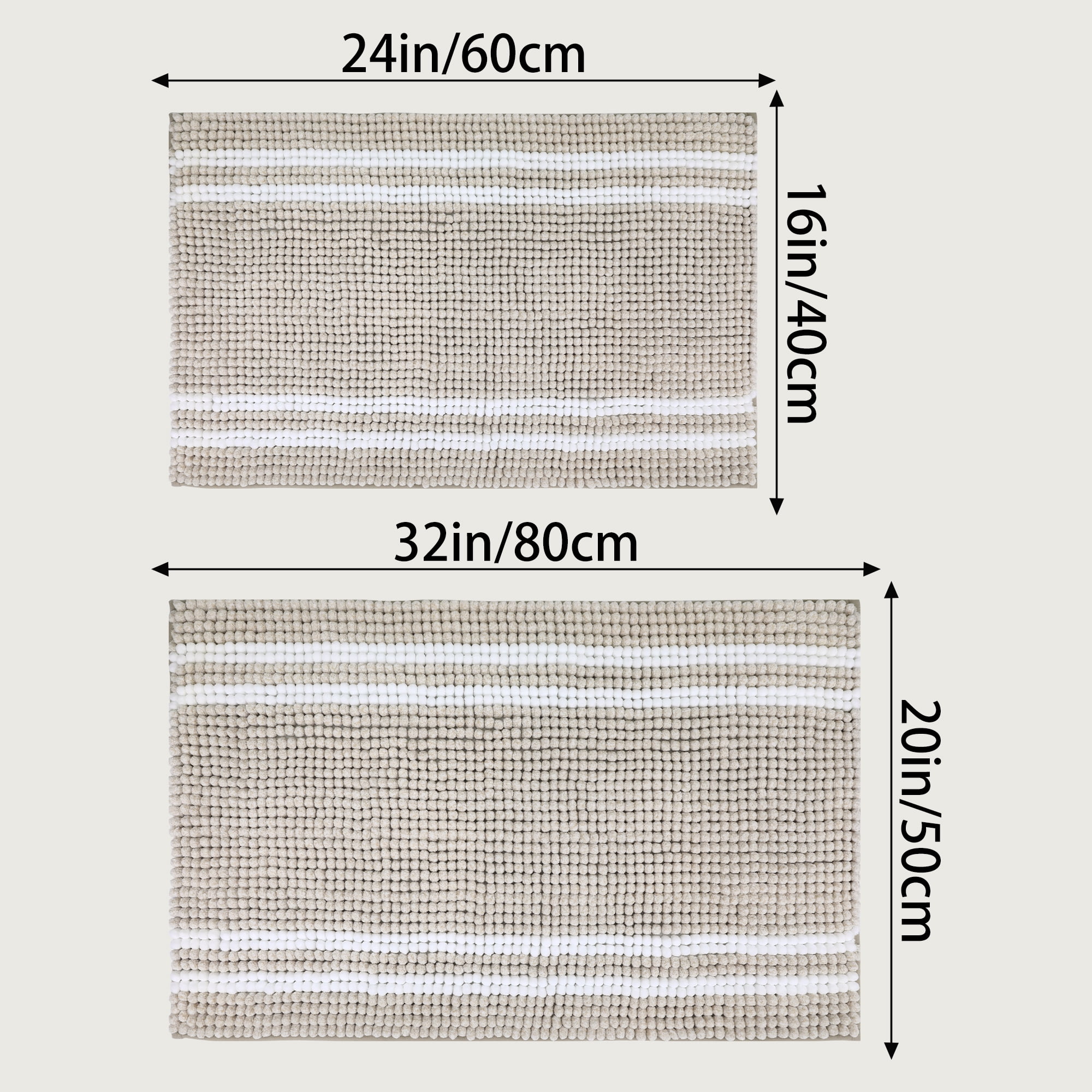 Unique Bargains Striped Bathroom Rugs Soft Fluffy Chenille Bath Rugs Brown 20" x 32"