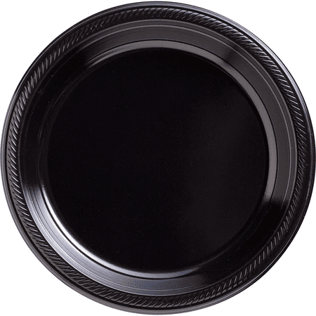 

ELEGANI Disposable Party Plates for Special Occasions Wedding Parties Birthdays and Graduation; Black Plastic Dinner Plates 10.25in 50ct