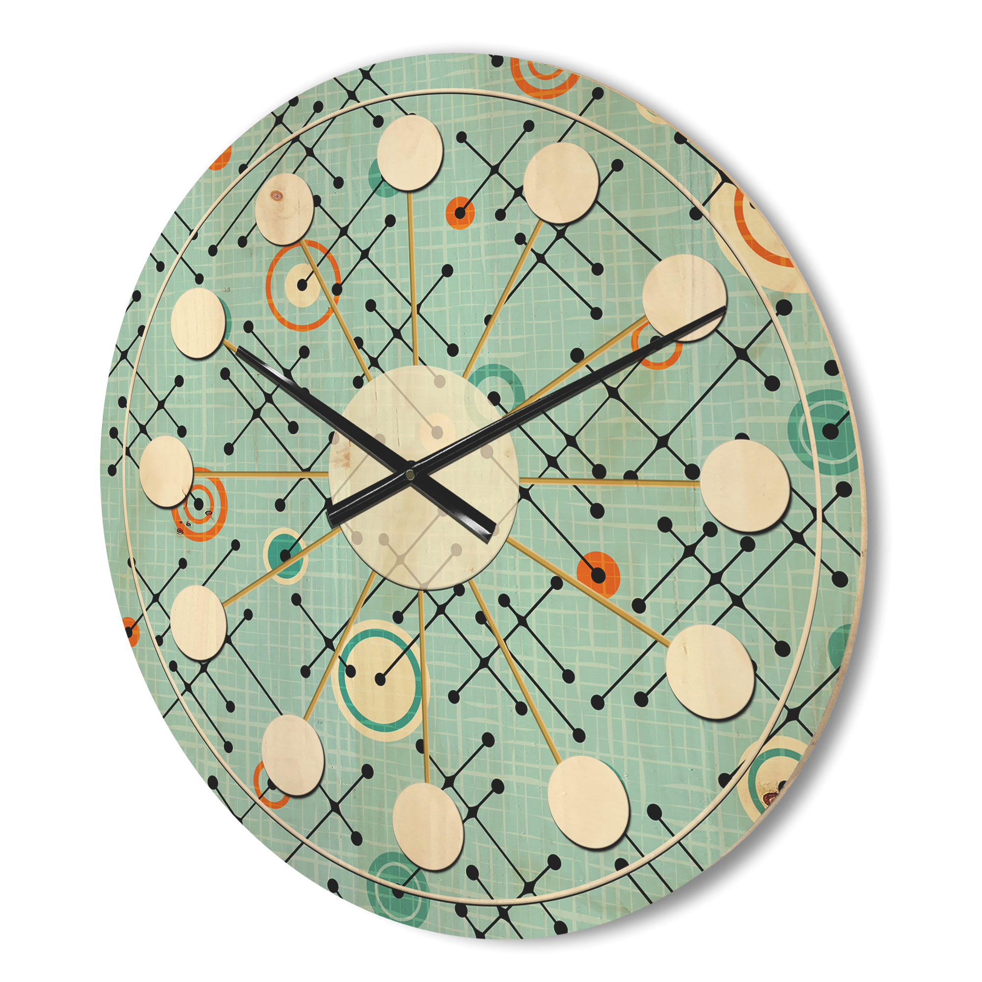 Designart 'Abstract Retro Design XIV' Mid-Century Modern Wood Wall Clock