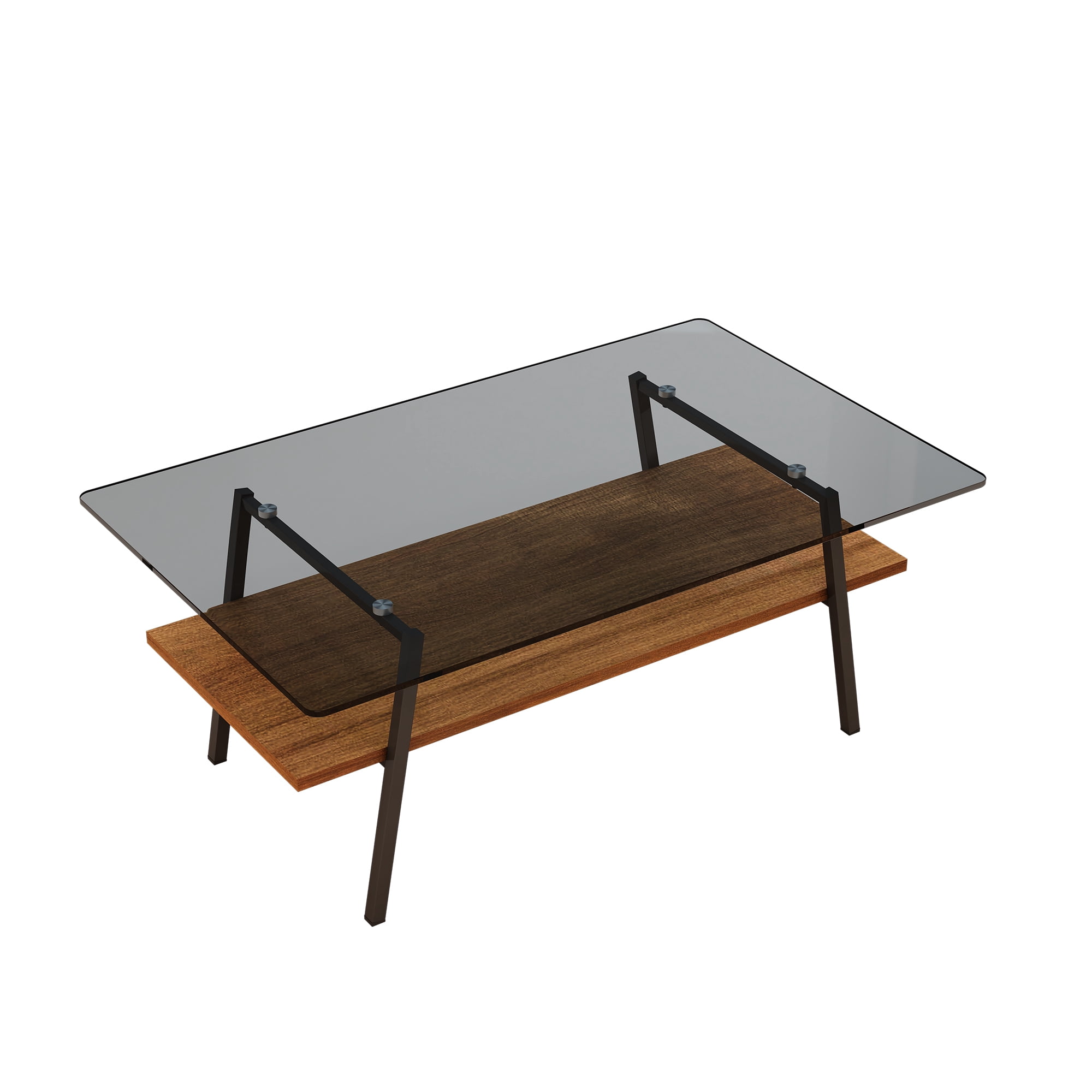 MAYEERTY Rectangle Coffee Table with Tempered Tempered Glass Top and Black Metal Legs
