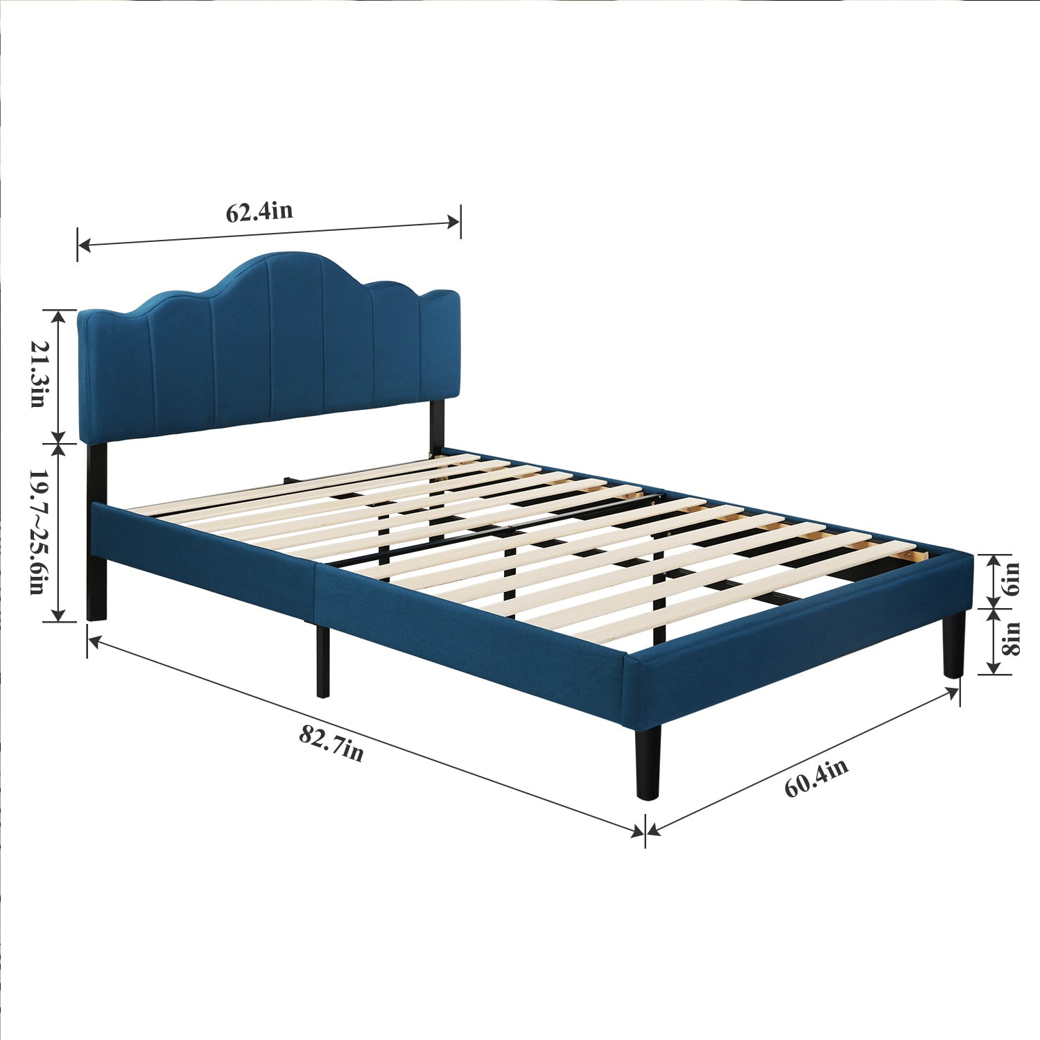 VECELO Queen Size Bed Frame, Upholstered Platform Bed with Adjustable Headboard, Wooden Slats Support, No Box Spring Needed, Easy Assembly, Eco Friendly Packaging, Blue