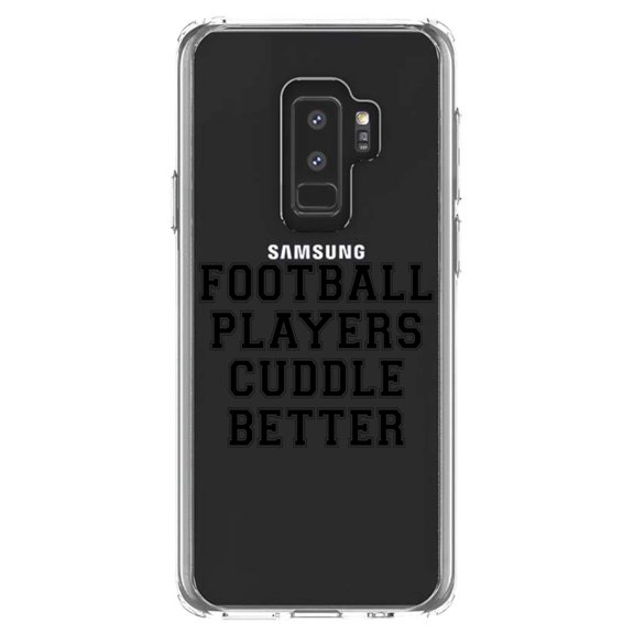 DistinctInk Clear Shockproof Hybrid Case for Samsung Galaxy S9  PLUS (6.2" Screen) - TPU Bumper Acrylic Back Tempered Glass Screen Protector - Football Players Cuddle Better