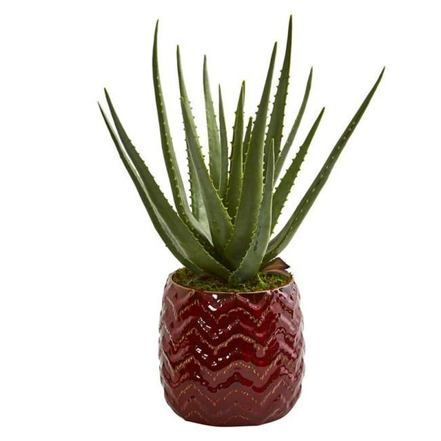 Nearly Natural 9096 Aloe Artificial Plant in Red Planter