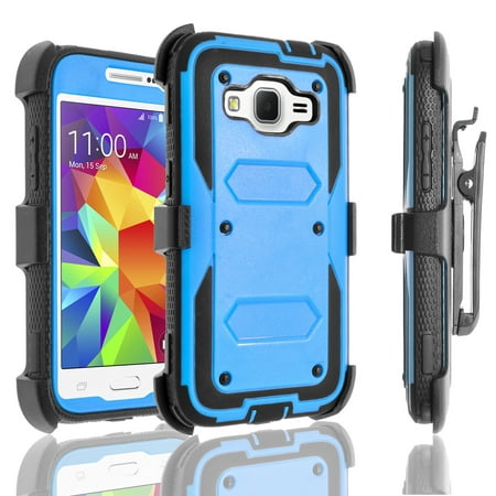 Galaxy Core Prime Case, Galaxy Prevail LTE Case, [SUPER GUARD] Dual Layer Protection With [Built-in Screen Protector] Holster Locking Belt Clip+Circle(TM) Stylus Touch Screen Pen