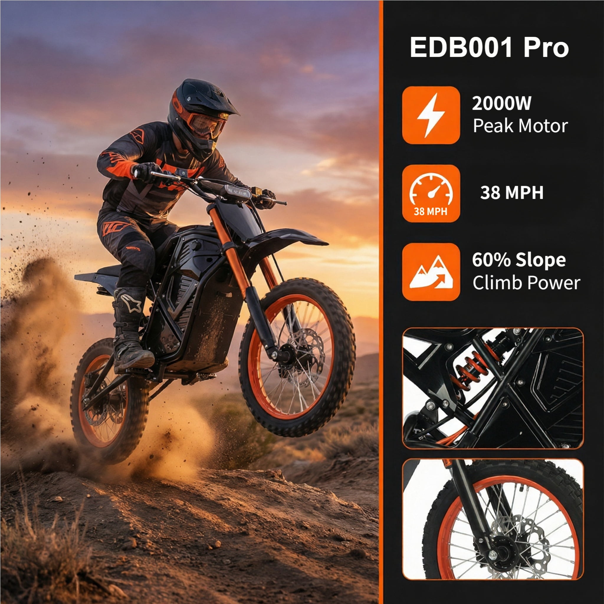 2000W Electric Dirt Bike for Adults Teens, 37MPH Off-Road EBike, 48V 23AH Removable Battery, 14/12" Fat Tires, Hydraulic Brakes, Mountain Trail Motorcycle for Ages 13+
