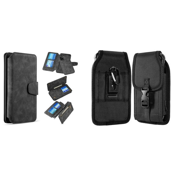 Clutch Wallet Detachable Case and Belt Holster Pouch for iPhone 14 - Black