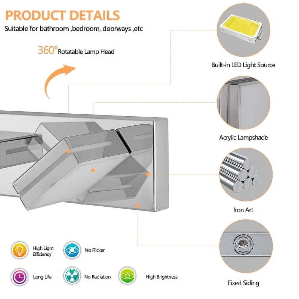 Hi-LIGHTS,5-Lights Modern Chrome LED Vanity Light,Wall Sconce,Sleek Minimalist Design,Energy-Efficient for Bathroom,Dressing room,Living Room,Bedroom(Chrome)