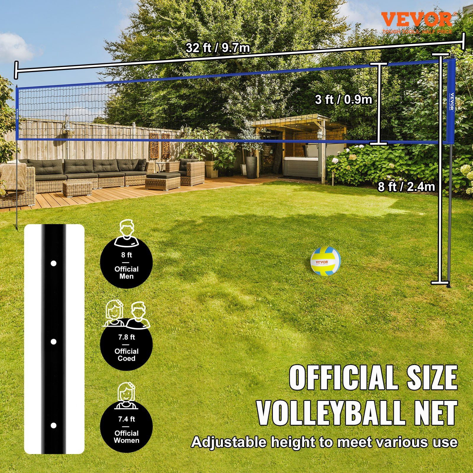 Heavy Duty Volleyball Set for Backyard & Beach - Adjustable Steel Frame, Premium Net, PVC Ball & Pump Included