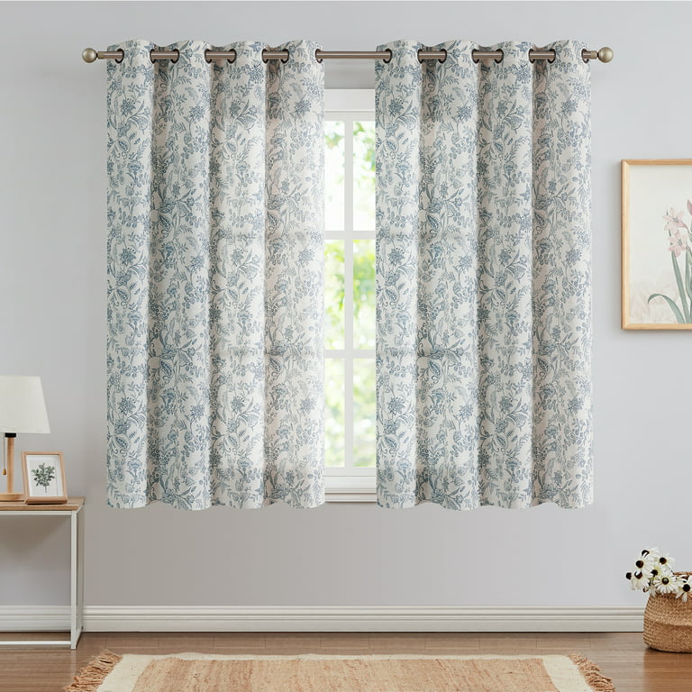 Curtainking Fl Curtains Linen Farmhouse For Living Room 63 Inch Country Grommet Top Semi Sheer Light Filtering 2 Panels Blue On Beige Com