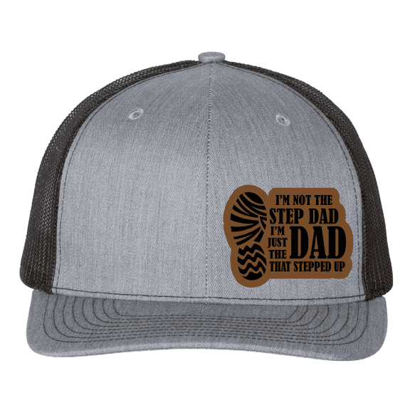 Stepdad Hat, I'm Not a Stepdad I'm a Dad Who Stepped Up, Richardson 112 Leather Patch Dad Hat, CapDaddy, Heather Grey/Black