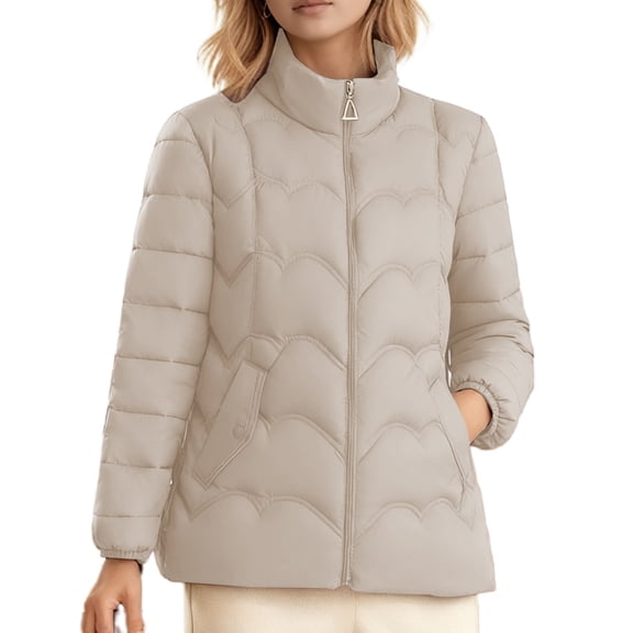 Packable Puffer Jacket Women Plus Size Winter Warm Jacket Padded Coats Lightweight Down Coat Long Sleeve Outerwear