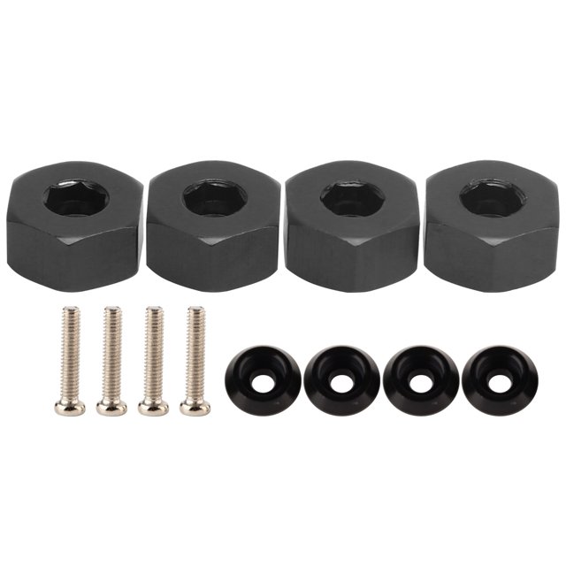 Adaptador hexagonal de cubo de rueda combinador de 4 piezas de 5 mm a 12 mm para camiones RC WPL D12 1/10 (negro)