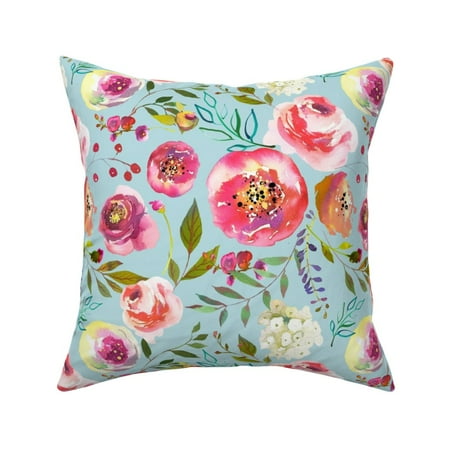Bright Blue And Pink Spring Throw Pillow Cover W Optional Insert