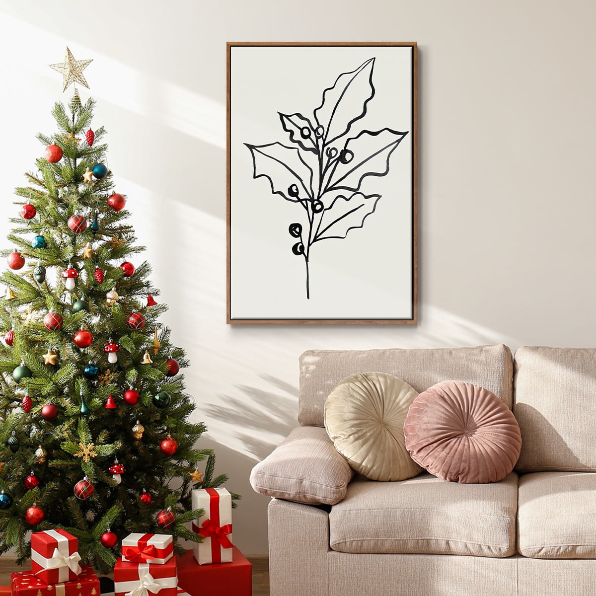 Evergreen Ink II - Framed Gallery Wrapped Holiday Canvas - 25 x 37 - Rosewood Frame