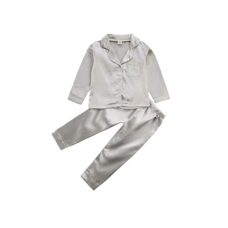 

2PCS Toddler Kids Baby Girls Boys Pajamas Satin Pjs Set Silk Satin Long Sleeve Clasic Sleepwear Nightdress Suits