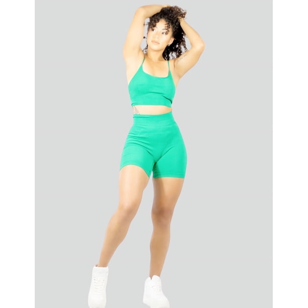 Conjunto Deportivo Mujer Short Biker Top Stretch Fit Push Up
