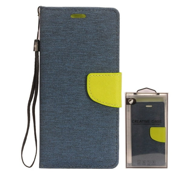 GSA Two-Tone Denim Flip Wallet Case for Alcatel 3V (2019) - Blue/Green