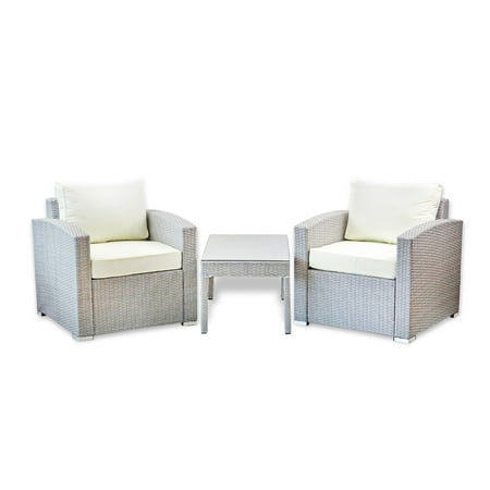 Resin Wicker Table And Chairs Patio Outdoor Set of 2 Chair Resin Wicker Garden Furniture and Coffee Table Yard Modern Design, Gray ()