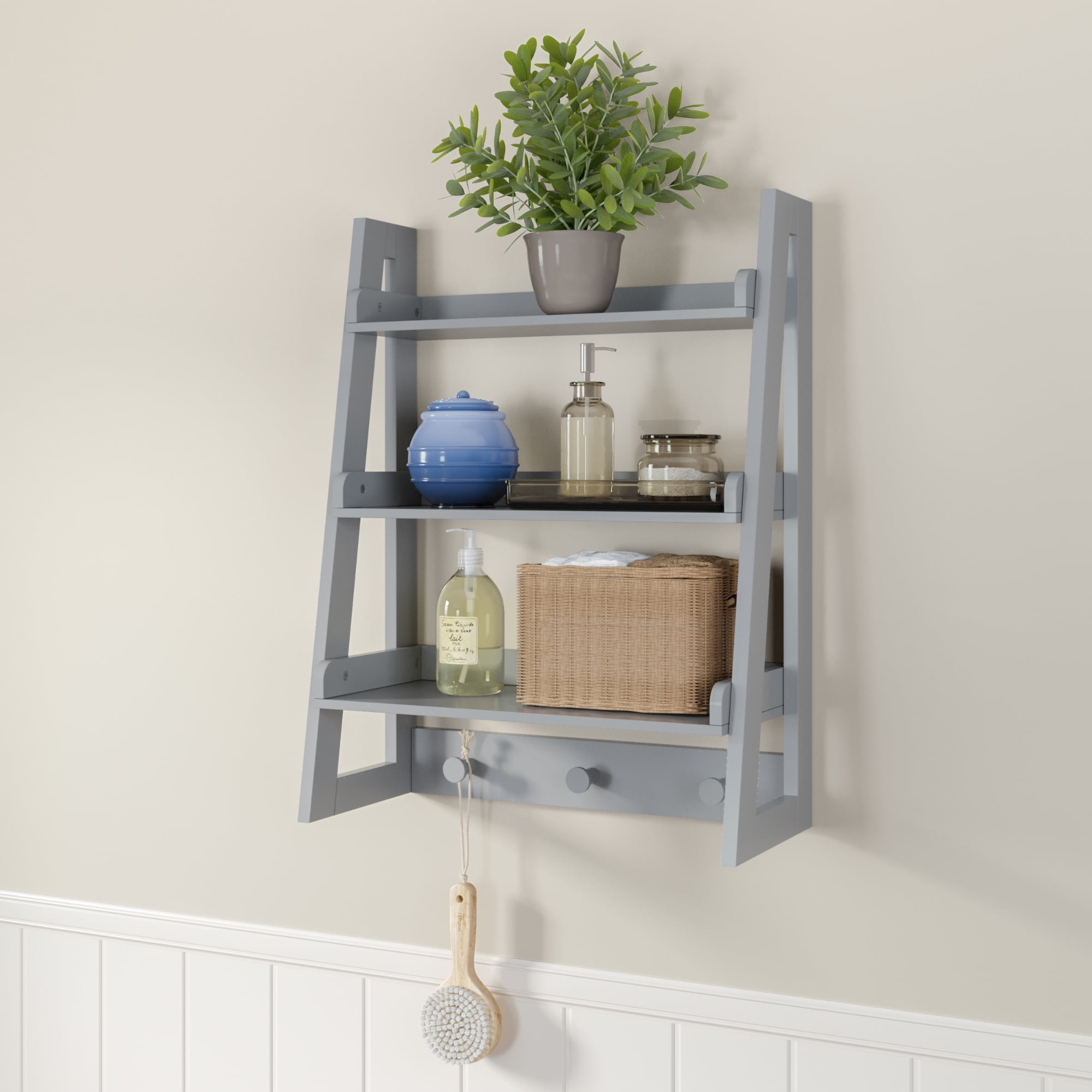 RiverRidge Amery Collection Ladder Wall Shelf Gray