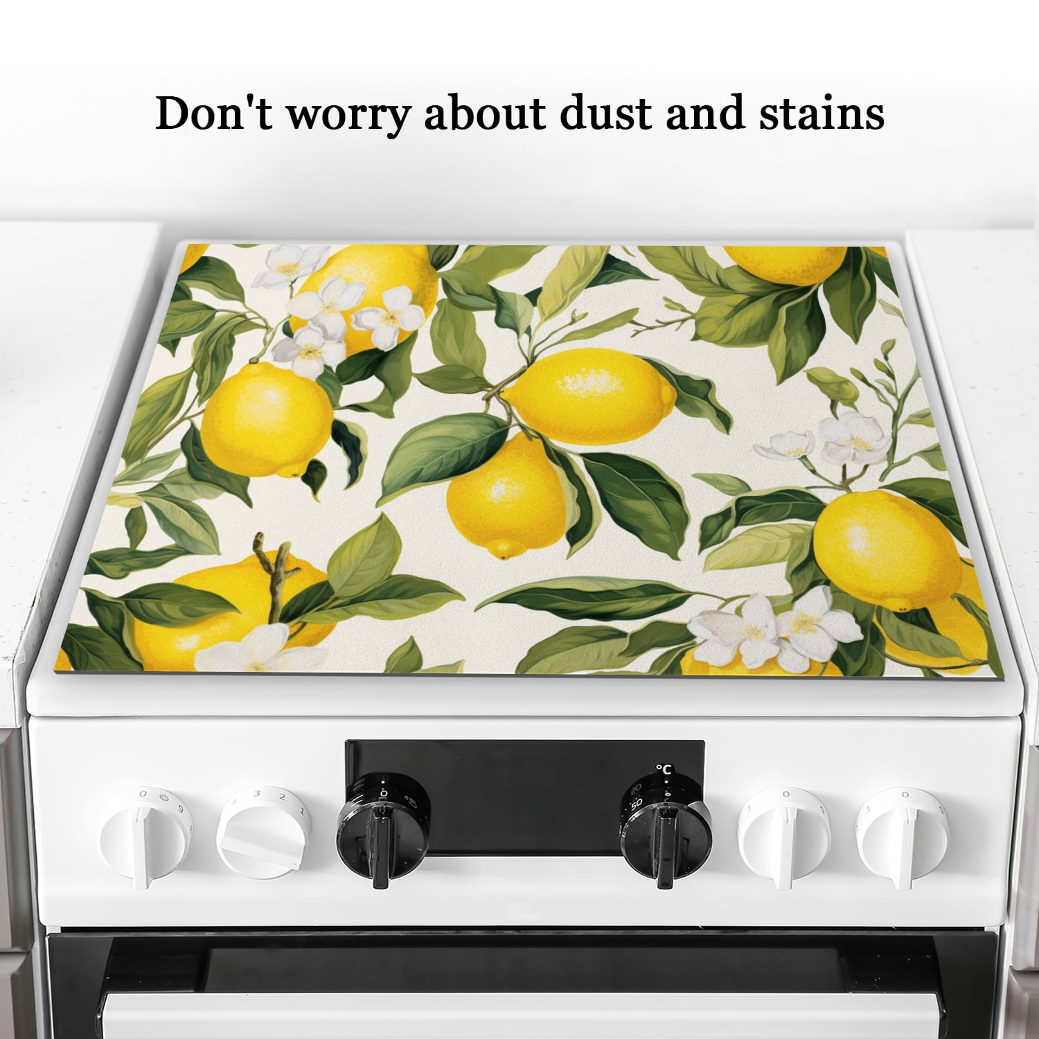 Electric Stovetop Cover, Fresh Lemon Fruits, Glass Stove Protector, Glass Induction Cooktop Protector mat, Non-slip Foldable Decoration pad for Kitchen RV (28×20 Inch)