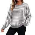 thumbnail image 2 of Edvintorg Long Sleeve Shirts for Women Fashion Striped Crew Neck Casual Loose Pullover Tops Womans Clothes Gray L, 2 of 8