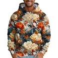 thumbnail image 2 of Men's Oversized Flowers Print Hooded Sweatshirt, Long Sleeve Loose Fit Casual Pullover for Fall Winter, Graphic Hoodie,Beige,L, 2 of 5