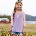 thumbnail image 6 of WMTBSRSW Girls T Shirts Casual Raglan 3/4 Sleeve Tee Crewneck Color Block Cute Fall Blouses Henley Tops 3-14 Years3 Years, 6 of 6