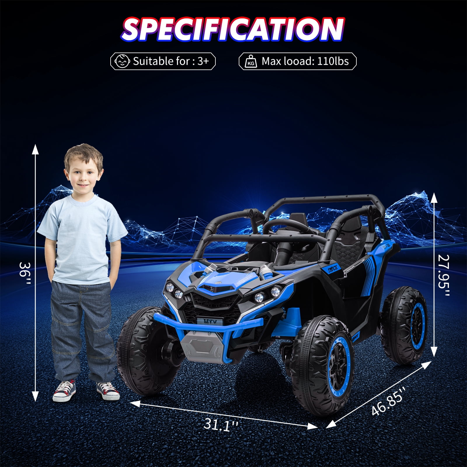 CazToi 24V 7 AH 4WD Battery Powered 2 Seater Ride On Car Off-Road Electric UTV with Remote for Kids